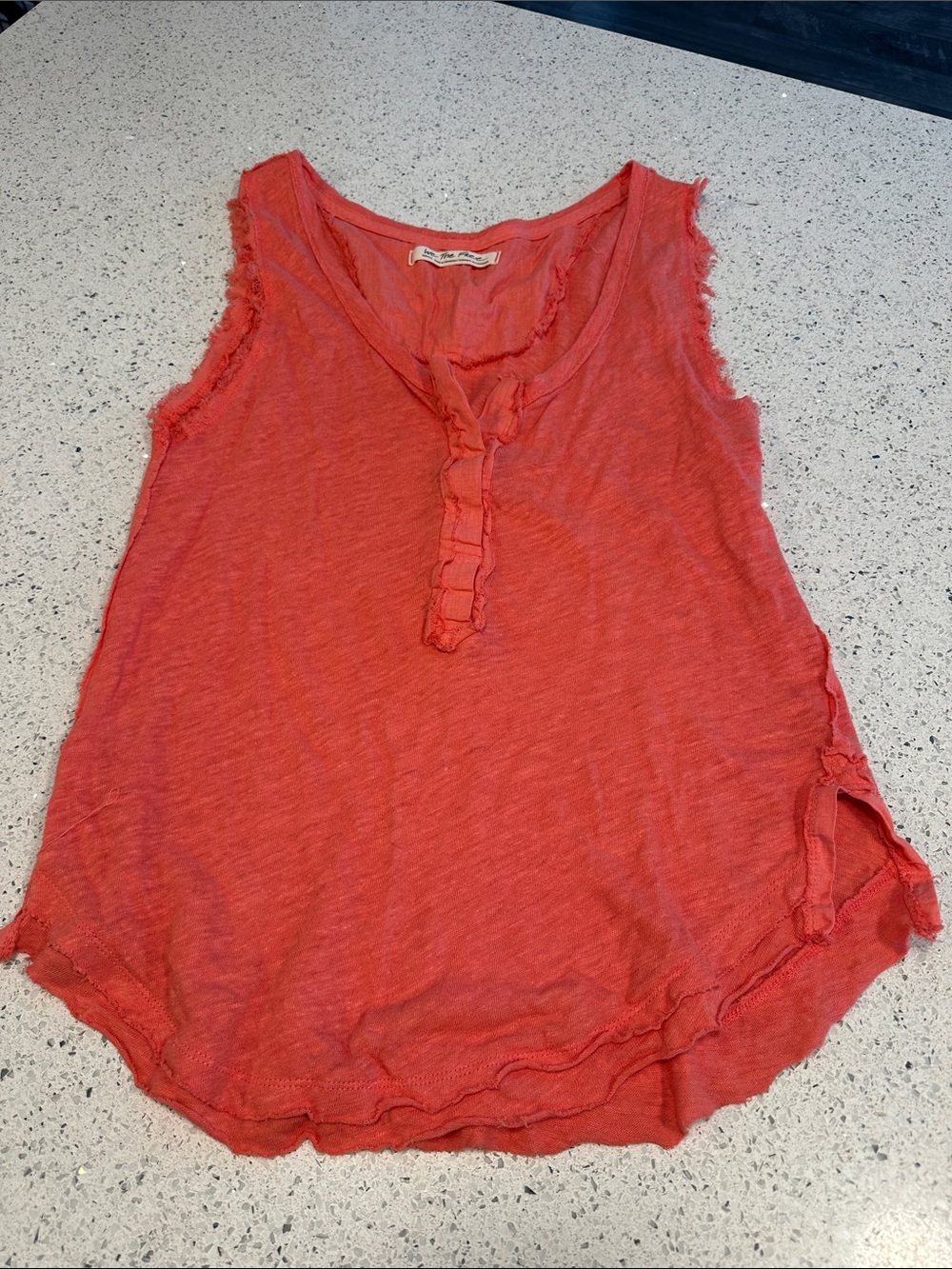 FP Sleeveless Ruffled Henley Tank Top - Coral